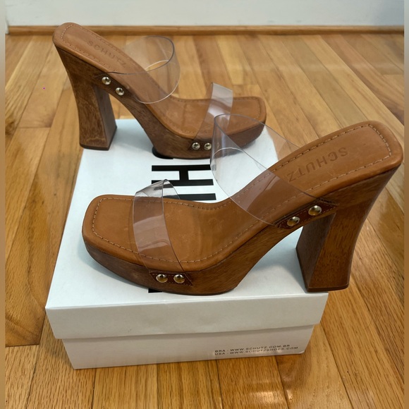 SCHUTZ WOODEN BOTTOM HEELED SANDALS SIZE 8 (BUT FITS LIKE A SIZE 7.5) - Picture 9 of 9